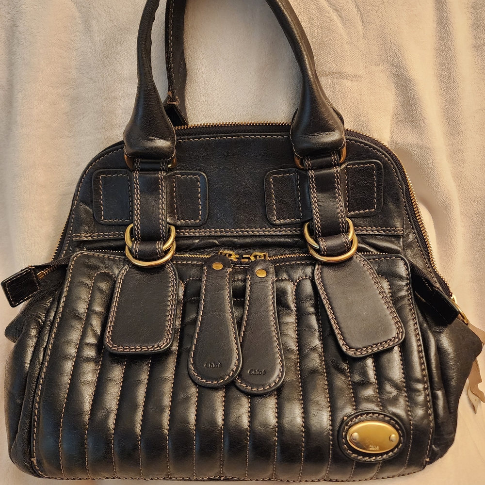 Chloe Quilted Black Leather Satchel